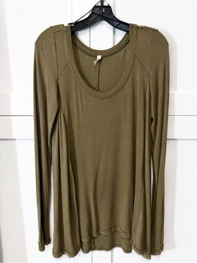 Free People We The Free Olive Green Ribbed Long Sleeve Tunic Top Size Large